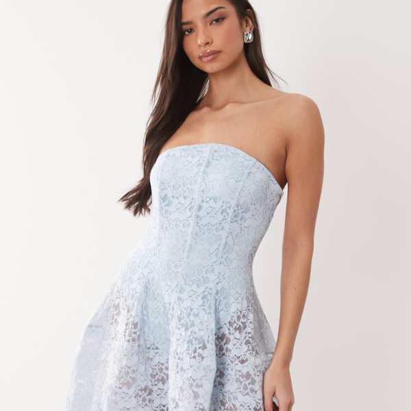 エイソス ASOS asos ASOS DESIGN プレミアム バンドゥ レース フルスカート ミディドレス（ブルー） ワンピース レディース 女性 インポートブランド 小さいサイズから大きいサイズまで｜セレクトショップ　Diva　Closet 35,971円