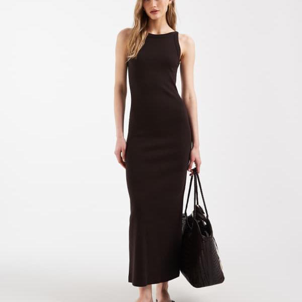 エイソス ASOS asos ASOS DESIGN リブタンクトップミディドレス（黒茶） 衣装 レディース お上さん インポートブランド たわい無い大きさから気が大きい大きさまで