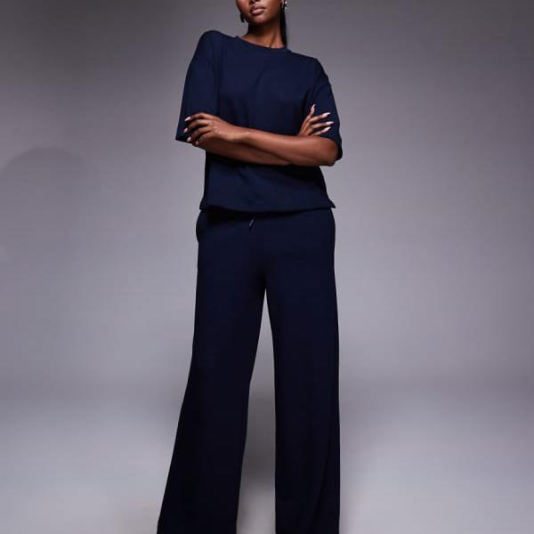 リバーアイランド River Island RIVER ISLAND リバーアイランド クリーン ワイドレッグ ジョガー（ネイビー） ボトム パンツ レディース 女性 インポートブランド 小さいサイズから大きいサイズまで