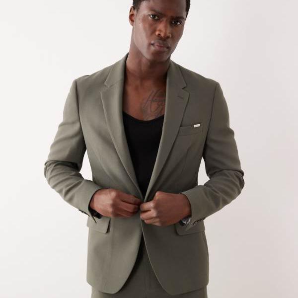 リバーアイランド River Island RIVER ISLAND リバーアイランド スキニーフィット スーツジャケット（ミディアムグリーン） アウター メンズ 男性 インポートブランド 小さいサイズから大きいサイズまで