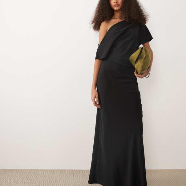 エイソス ASOS asos ASOS DESIGN ドレープ アシンメトリーネック マキシドレス（ブラック） ワンピース レディース 女性 インポートブランド 小さいサイズから大きいサイズまで