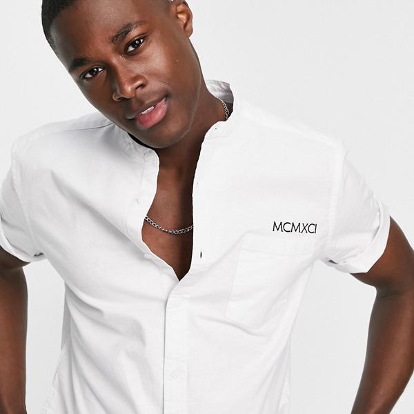 エイソス Asos Asos Asosdesignスリムフィットオックスフォードシャツ胸刺繡付き トップス メンズ 男性 インポートブランド 小さいサイズから大きいサイズまで Fmcholollan Org Mx