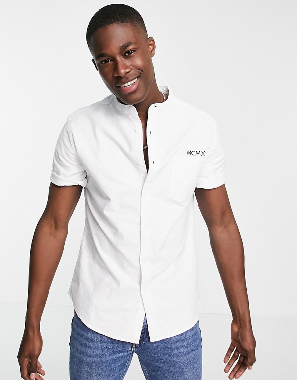 エイソス Asos Asos Asosdesignスリムフィットオックスフォードシャツ胸刺繡付き トップス メンズ 男性 インポートブランド 小さいサイズから大きいサイズまで Butlerchimneys Com