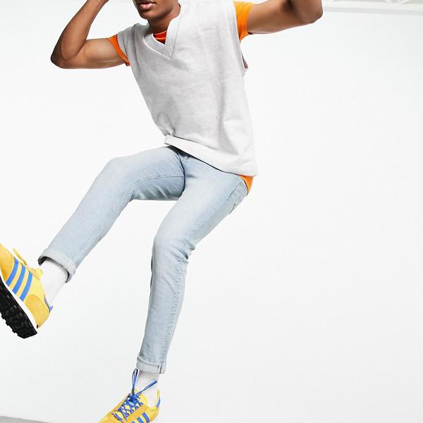 エイソス Asos Asos Asosdesignスキニージーンズライトウォッシュブルー パンツ ボトム メンズ 男性 インポートブランド 小さいサイズから大きいサイズまで Runawayapricot Com