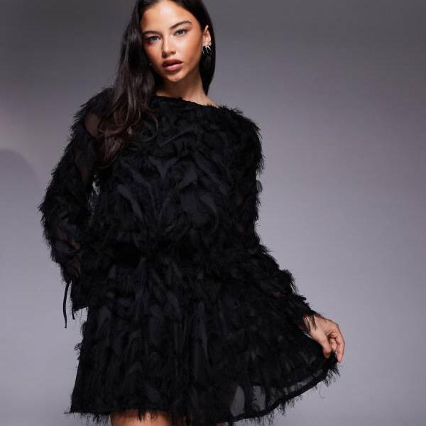 Jaded Rose Jaded Rose フェイクフェザー ベルスリーブ ミニドレス（ブラック） ワンピース レディース 女性 インポートブランド 小さいサイズから大きいサイズまで 24,893円