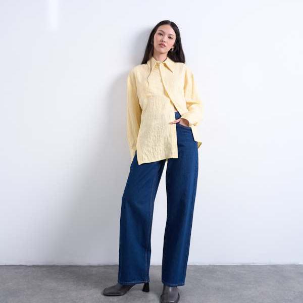 トップショップ Topshop TOPSHOP トップショップのイエローストライプのアシンメトリープラケットシャツ トップス レディース 女性 インポートブランド 小さいサイズから大きいサイズまで
