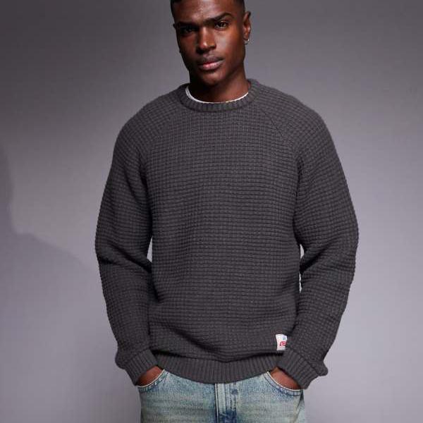 エイソス ASOS asos ASOS DESIGN 大層らしい大きさ 編み物 テクスチャード 前掛け (薄墨色) トップス メンズ 成人男性 インポートブランド ごく小さい大きさから大層らしい大きさまで