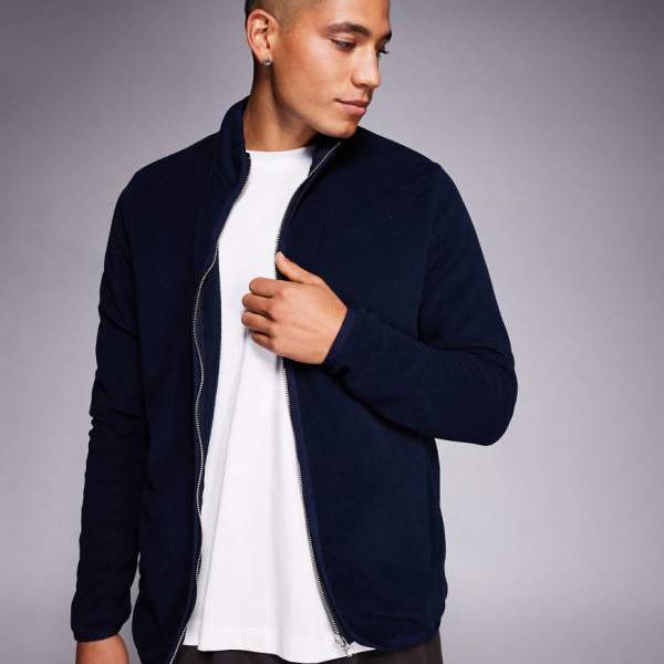 エイソス ASOS asos ASOS DESIGN ジップスルーフリースジャケット（ネイビー） トップス メンズ 男性 インポートブランド 小さいサイズから大きいサイズまで