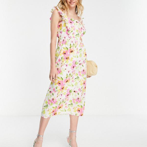 円 爆売り ヴィラ Vila 花柄プリントのタイバック付きvilaミディドレス ワンピース レディース 女性 インポートブランド 小さいサイズから大きいサイズまで