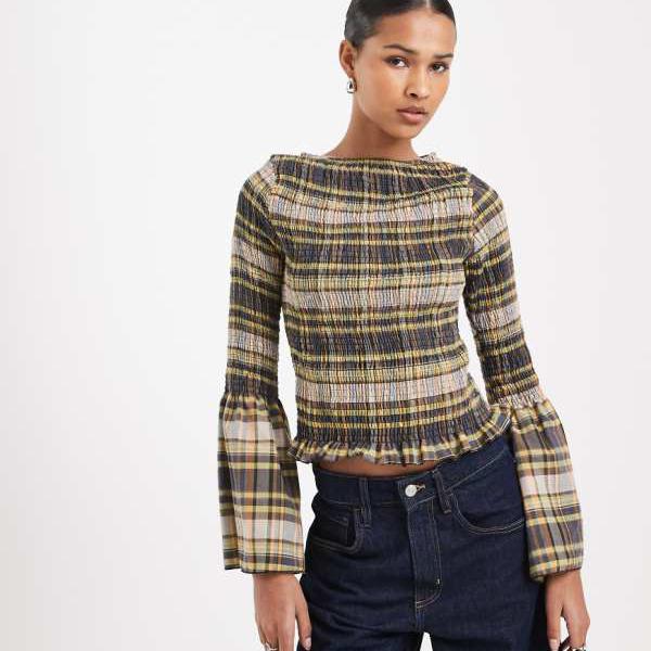 エイソス ASOS asos ASOS DESIGN シャーリング 天使衣袂 トップス（ダークベースチェック） トップス レディース お上さん インポートブランド ごく小さい大いさから惜しみ無い大いさまで その他-トップス-レディースファッション