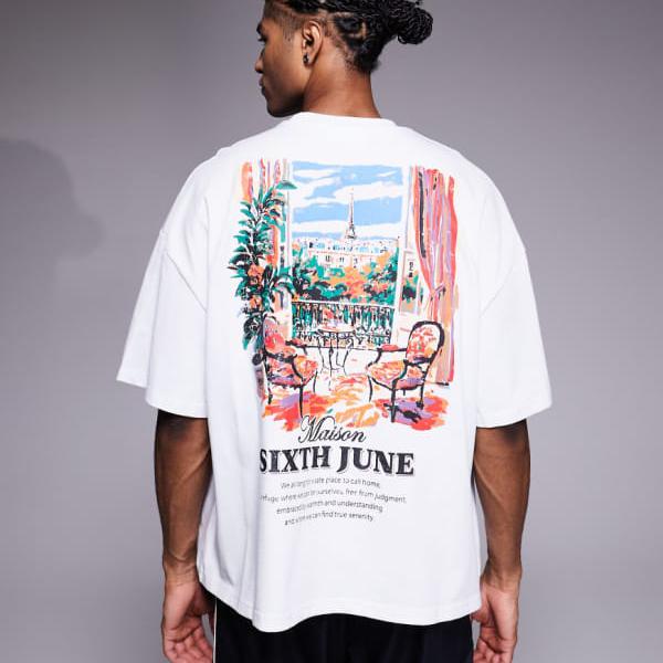 シックススジューン Sixth June オフホワイトのバックプリントTシャツから6月6日の景色を眺める トップス メンズ 男性 インポートブランド 小さいサイズから大きいサイズまで