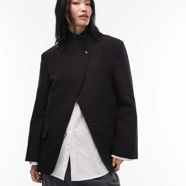 エイソス ASOS asos ASOS DESIGN ファネルネックラップブレザー（ブラック） アウター レディース 女性 インポートブランド 小さいサイズから大きいサイズまで