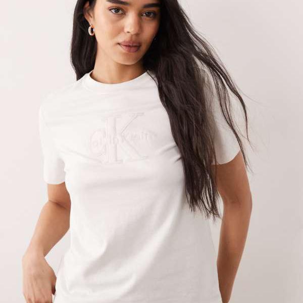 カルバンクラインジーンズ Calvin Klein Jeans カルバン・クライン・ジーンズ テリー モノロゴタイプ ボクシーフィット プルオーバー（エクリュ） トップス レディース お上さん インポートブランド たわい無い大きさから気が大きい大きさまで