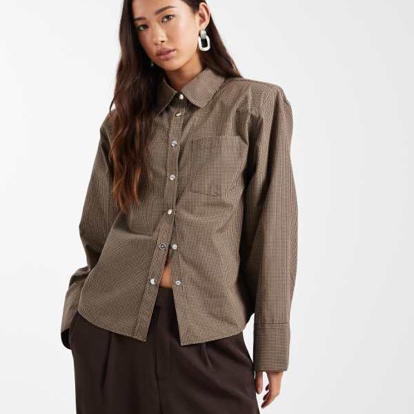 エイソス ASOS asos ASOS DESIGNのチェック柄ボックスショルダーパッドシャツ トップス レディース 女性 インポートブランド 小さいサイズから大きいサイズまで