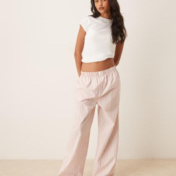 カルバンクライン Calvin Klein カルバン・クラインのロゴ入りポプリンパンツ（ピーチストライプ） ボトム パンツ レディース 女性 インポートブランド 小さいサイズから大きいサイズまで