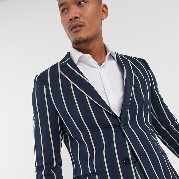 Lockstock ネイビーピンストライプのロックストックアスコットストライプスーツジャケット アウター メンズ 男性 インポートブランド 小さいサイズから大きいサイズまで Andapt Com