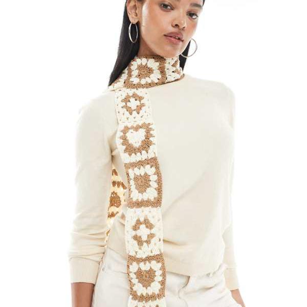 ミスセルフリッジ Miss Selfridge ミスセルフリッジのクロシェ編みスキニースカーフ（クリームとトープ） レディース 女性 インポートブランド