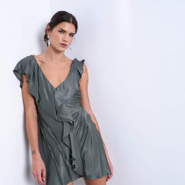 トップショップ Topshop TOPSHOP トップショップのローシームフリルミニドレス（ペトロール） ワンピース レディース 女性 インポートブランド 小さいサイズから大きいサイズまで