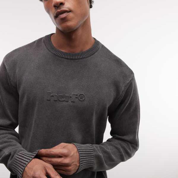 ハフ HUF Huf HUFパシフィックのエンボスロゴ入りニットスウェットシャツ（ウォッシュドブラック） トップス メンズ 男性 インポートブランド 小さいサイズから大きいサイズまで