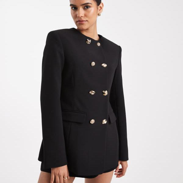エイソス ASOS asos ASOS DESIGNのブラックのミックスボタン付きハイネックブレザースーツ アウター レディース 女性 インポートブランド 小さいサイズから大きいサイズまで