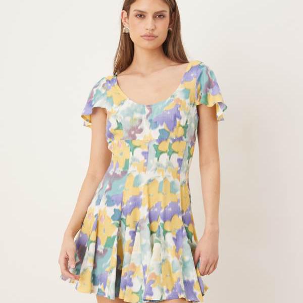 エイソス ASOS asos ASOS DESIGNのミニティードレス、ゴデットヘム、ブルーの花柄プリント ワンピース レディース 女性 インポートブランド 小さいサイズから大きいサイズまで 12,252円