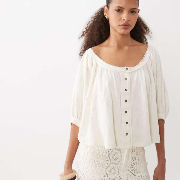 エイソス ASOS asos ASOS DESIGN 名取り草打ちきりトップ袖刺しゅうトップス（皮膚軟化剤色） トップス レディース 成人女性 インポートブランド 弱められた大きさから馬鹿でかい大きさまで