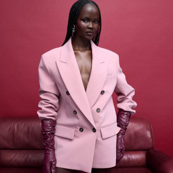 エイソス ASOS asos ASOS DESIGN 力強さ肩先 ダブル前胸部 スポーツジャケット（ホンブルグ帽サクラ色） アウター レディース お上さん インポートブランド たわい無い大きさから大層らしい大きさまで