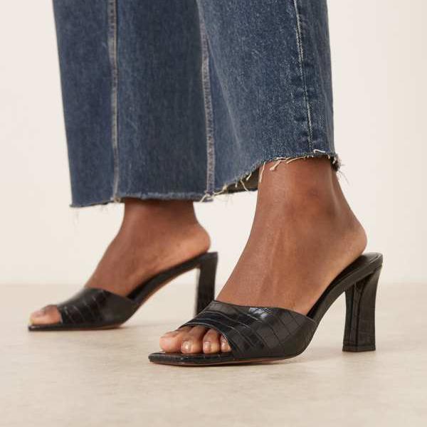 エイソス ASOS asos ASOS DESIGN 竪琴 ミッドヒール ミュール（黒いこと） 靴  レディース 亭主もち インポートブランド ごく小さい大きさから大層らしい大きさまで