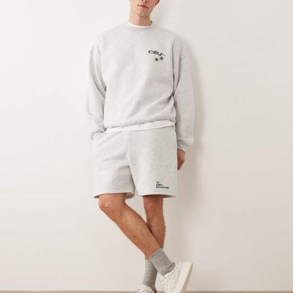 エイソス ASOS asos ASOS DESIGN のアイスグレーマーブルのプリント入りオーバーサイズショーツ（コーディネート） パンツ ボトム メンズ 男性 インポートブランド 小さいサイズから大きいサイズまで
