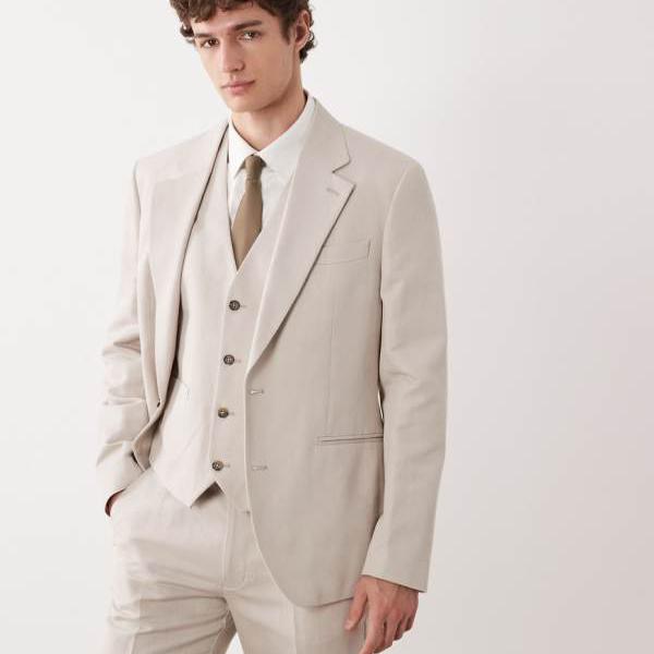 エイソス ASOS asos ASOS DESIGN スリムスーツジャケット（リネンリッチストーンツイル） アウター メンズ 成人男性 インポートブランド 弱められた大いさから途轍も無い大いさまで コート・ジャケット-メンズファッション