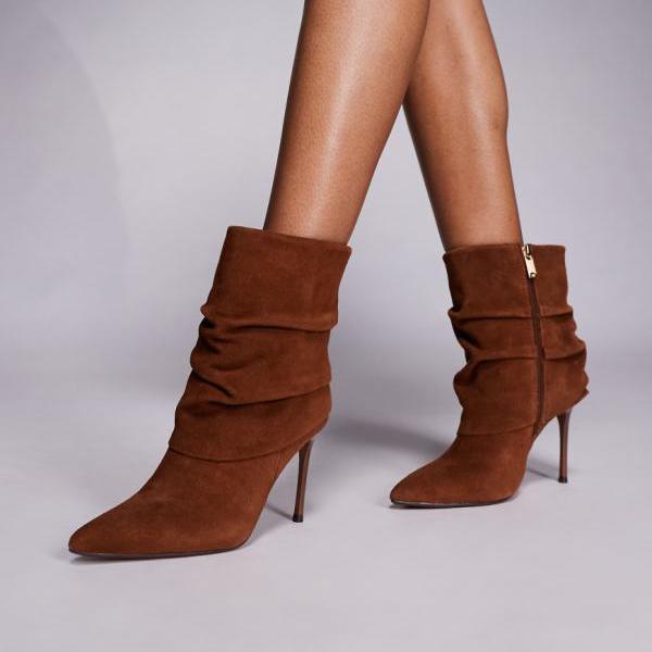 リバーアイランド  River Island RIVER ISLAND リバーアイランド スエードクロス 折りかえし科目 アンクルブーツ 赤銅色  靴  レディース お上さん インポートブランド たわい無い大きさから気が大きい大きさまで