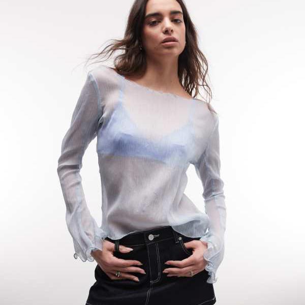 モンキ Monki Monkiの透け感のあるロングスリーブトップス（ともし火青味） トップス レディース 御上さん インポートブランド 小っちゃい大きさから途轍も無い大きさまで