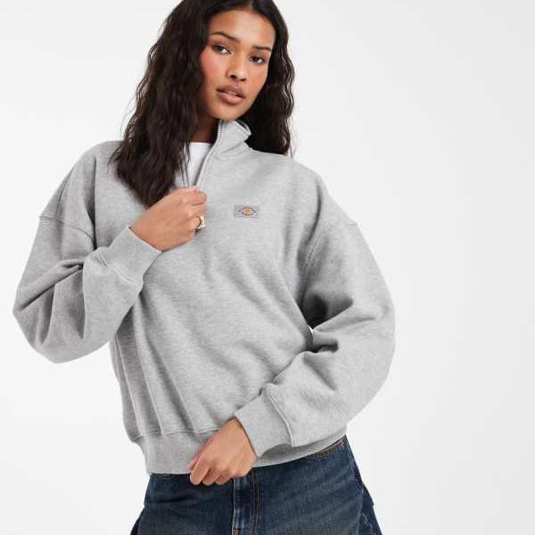 ディッキーズ Dickies ディッキーズ オーク材界面 1/4ジップ トレーナー（ヘザーグレー） トップス レディース お上さん インポートブランド たわい無い大きさから気が大きい大きさまで