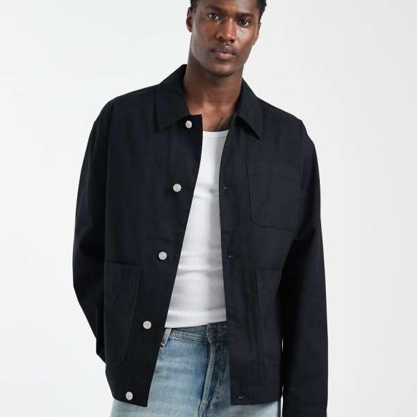 エイソス ASOS asos ASOS DESIGNのオーバーサイズワークジャケット（ブラック） アウター メンズ 男性 インポートブランド 小さいサイズから大きいサイズまで