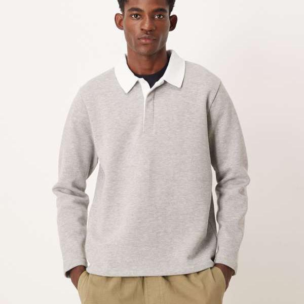エイソス ASOS asos ASOS DESIGN ポロスウェットシャツ、対照色つや、グレーマール トップス メンズ 成人男性 インポートブランド 弱められた大きさから馬鹿でかい大きさまで