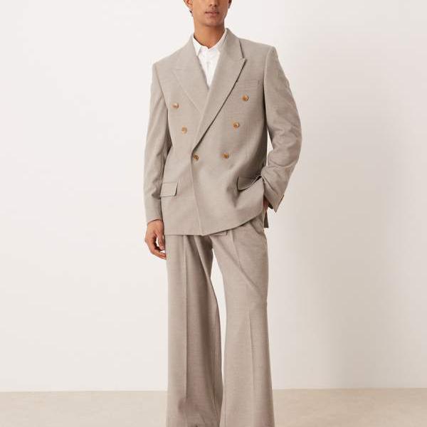 エイソス ASOS asos ASOS DESIGN ベージュ綿ネルのゆったり背広ズボン下 ズボン下 下つ方 メンズ 成人男性 インポートブランド ごく小さい大きさから大層らしい大きさまで