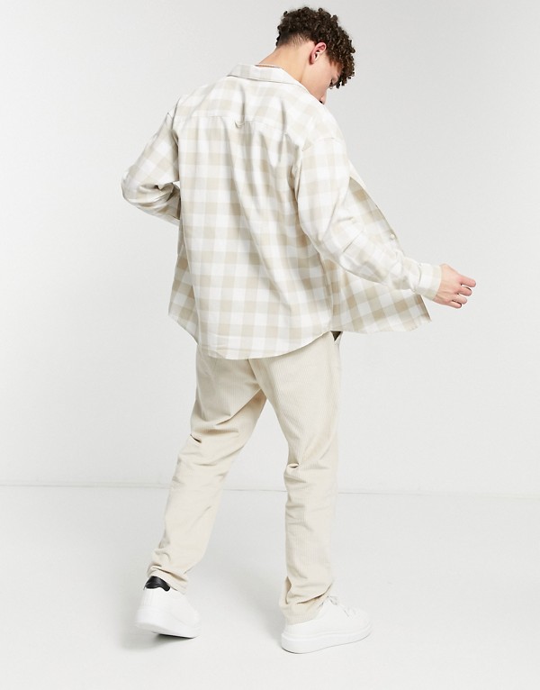 エイソス Asos Asos Asosdesign90年代のベージュのギンガムチェックの特大チェックシャツ トップス メンズ 男性 インポートブランド 小さいサイズから大きいサイズまで Bullpadel Cl