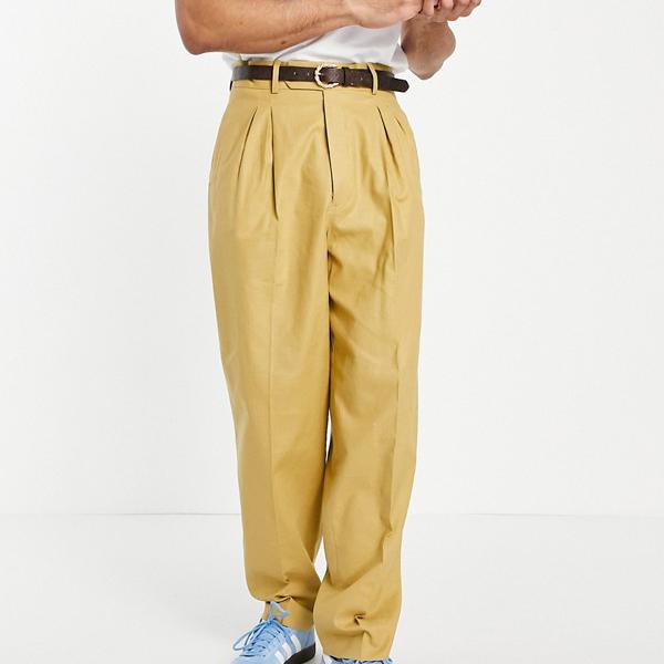 エイソス Asos Asos Asosdesignマスタードリネンのハイウエストスリムスマートパンツ パンツ ボトム メンズ 男性 インポートブランド 小さいサイズから大きいサイズまで Beregszaszietterem Hu