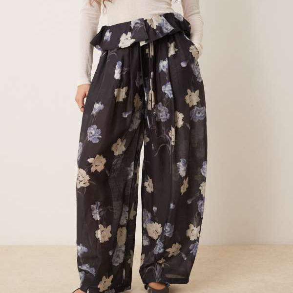 エイソス ASOS asos ASOS DESIGN フローティングパンツ（ブラック、フローラル） パンツ ボトム レディース 女性 インポートブランド 小さいサイズから大きいサイズまで