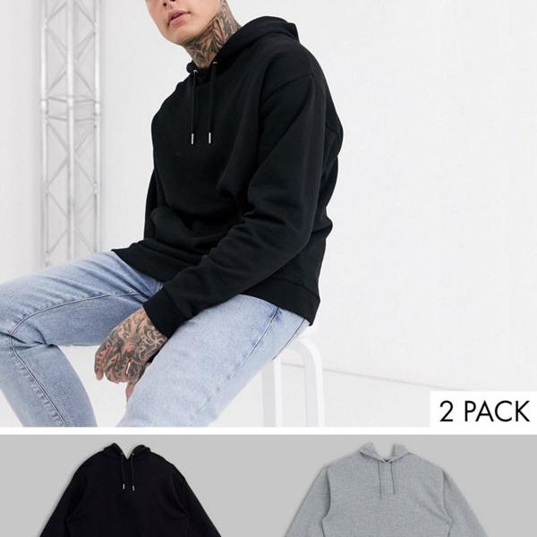 売れ筋 エイソス Asos Asos Asosdesignオーバーサイズパーカー2パックブラック グレーマール トップス メンズ 男性 インポート ブランド 小さいサイズから大きいサイズまで 在庫一掃 Josenopolis Mg Gov Br
