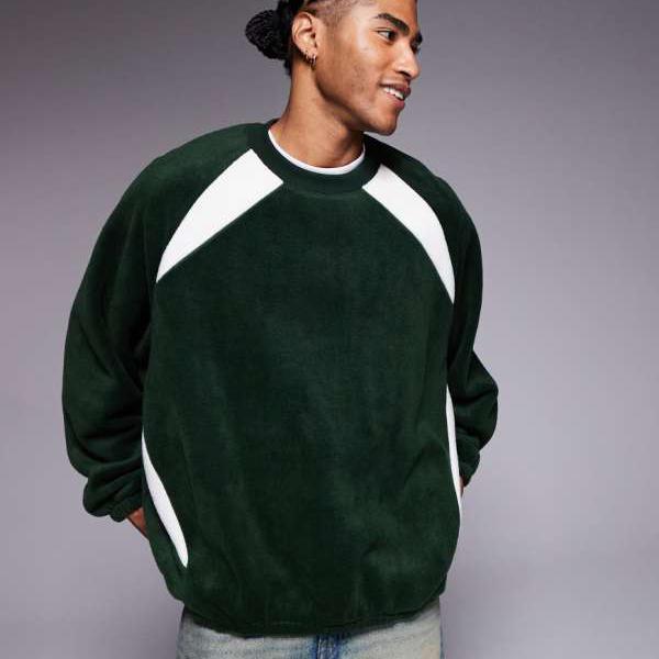 エイソス ASOS asos ASOS DESIGN エクストリームオーバーサイズフリーススウェットシャツ（ラグラン捩り、うす暗い緑であること） トップス メンズ 成人男性 インポートブランド たわい無い大きさから気が大きい大きさまで