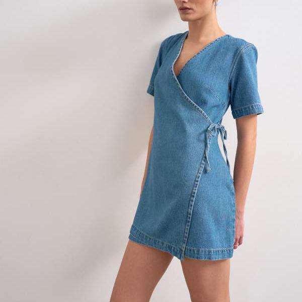 トップショップ Topshop TOPSHOP トップショップのデニムミニラップドレス（ミッドブルー） ワンピース レディース 女性 インポートブランド 小さいサイズから大きいサイズまで