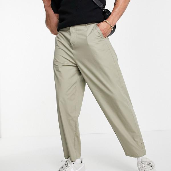 エイソス Asos Asos Asosdesignベージュの軽量特大テーパードパンツ パンツ ボトム メンズ 男性 インポートブランド 小さいサイズから大きいサイズまで Andapt Com