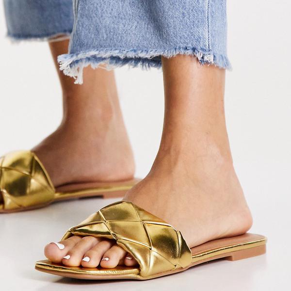 エイソス Asos Asos Asosdesignゴールドの40織り方水平サンダル 履物 レディース 愚妻 インポートブランド ちびサイズから強度サイズまで Vnmsport Com