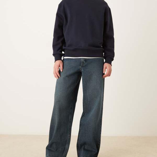 エイソス ASOS asos ASOS DESIGN ルーズストレートジーンズ（ダークウォッシュブルー） ズボン下 下つ方 メンズ 成人男性 インポートブランド ごく小さい大きさから大層らしい大きさまで