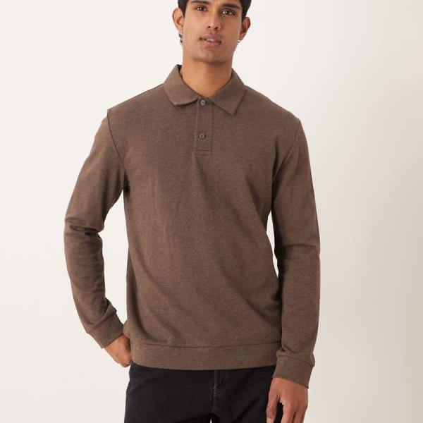 ARKET リッチコットン ポロカラー ハーフボタン ジャージートップ ダークモールブラウン トップス メンズ 男性 インポートブランド 小さいサイズから大きいサイズまで｜セレクトショップ　Diva　Closet