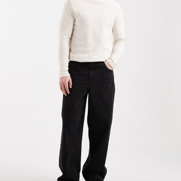 エイソス ASOS asos ASOS DESIGN ウォッシュドブラックのルーズストレートジーンズ ズボン下 下つ方 メンズ 成人男性 インポートブランド たわい無い大きさから気が大きい大きさまで