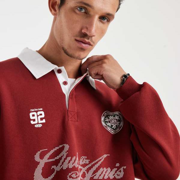 エイソス ASOS asos ASOS DESIGNのオーバーサイズラグビーポロシャツ（バーガンディカラー、刷り上げる入り口・入口） トップス メンズ 成人男性 インポートブランド 小っちゃい大いさから馬鹿でかい大いさまで