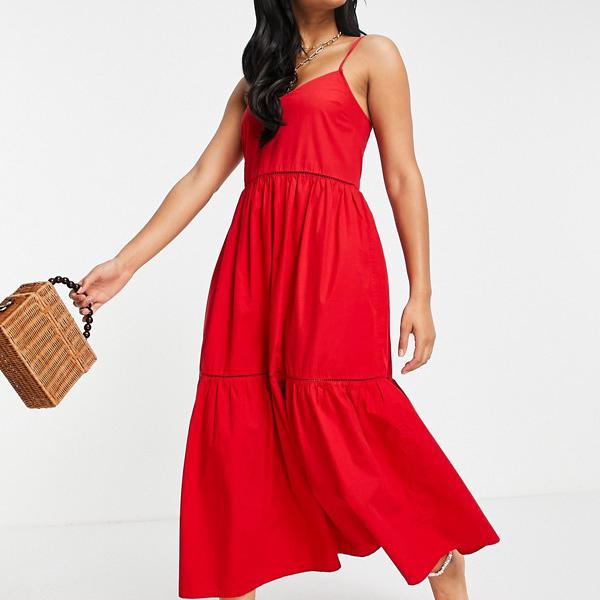 京都のセレクトショップdivacloset レディース ワンピース ティアードマキシポプリンドレスを赤でアクセサリー化 アクセサライズ 女性 Accessorize 小さいサイズから大きいサイズまで ワンピース Accessorize 女性 インポートブランド