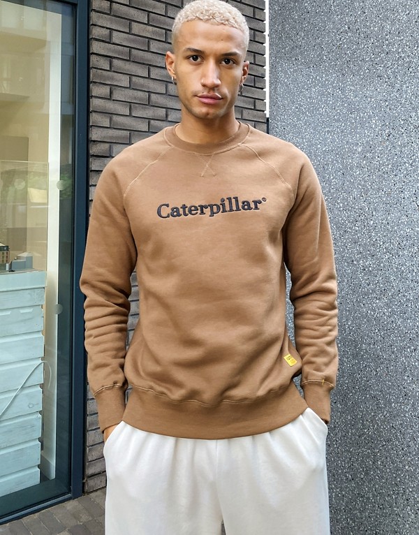 キャタピラー Cat Footwear キャタピラーキャタピラー刺繍スウェットシャツ キャメル トップス メンズ 男性 インポートブランド 小さいサイズ から大きいサイズまで Mydrap Com